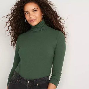Green rib knit turtleneck